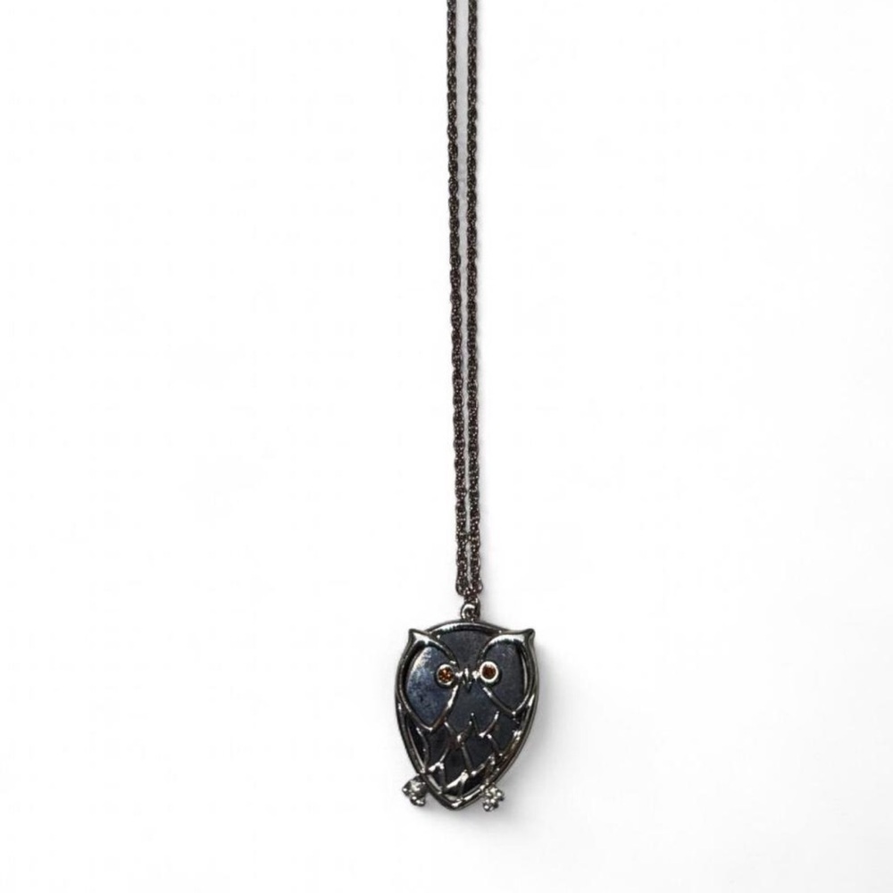 Silver Owl Pendant Necklace with Gemstone Eyes